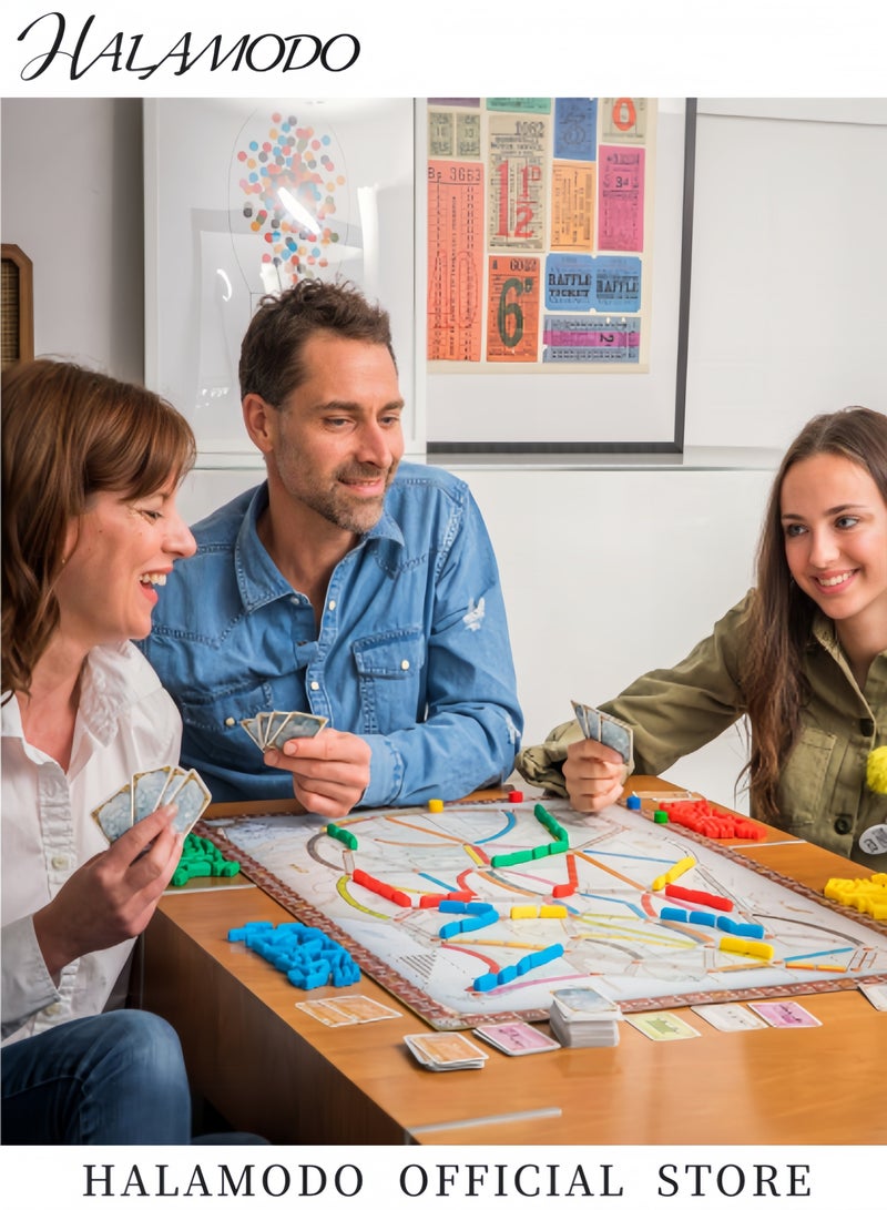 هالامودو لعبة تذكرة الركوب اللوحية، مغامرة قطار عبر البلاد للأصدقاء والعائلة، لعبة استراتيجية للأطفال والكبار، للأعمار من 8 سنوات فما فوق، من 2 إلى 5 لاعبين، مدة اللعب من 30 إلى 60 دقيقة - Image 3