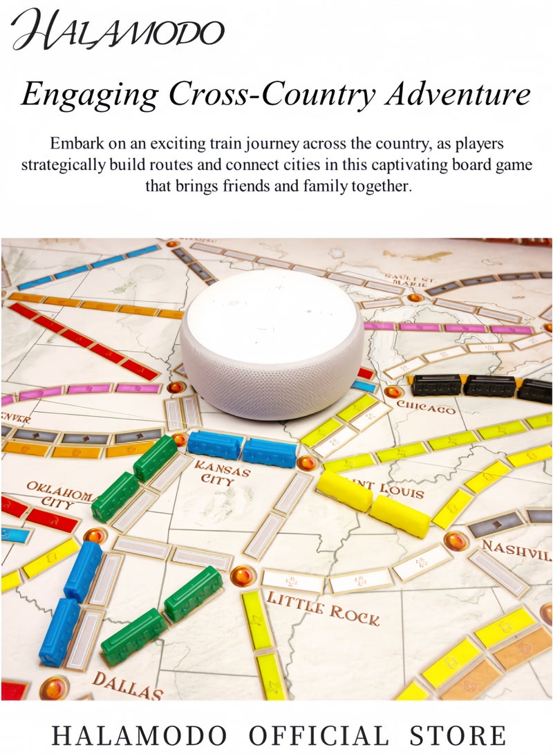 هالامودو لعبة تذكرة الركوب اللوحية، مغامرة قطار عبر البلاد للأصدقاء والعائلة، لعبة استراتيجية للأطفال والكبار، للأعمار من 8 سنوات فما فوق، من 2 إلى 5 لاعبين، مدة اللعب من 30 إلى 60 دقيقة - Image 4