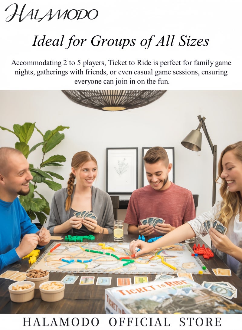 هالامودو لعبة تذكرة الركوب اللوحية، مغامرة قطار عبر البلاد للأصدقاء والعائلة، لعبة استراتيجية للأطفال والكبار، للأعمار من 8 سنوات فما فوق، من 2 إلى 5 لاعبين، مدة اللعب من 30 إلى 60 دقيقة - Image 5