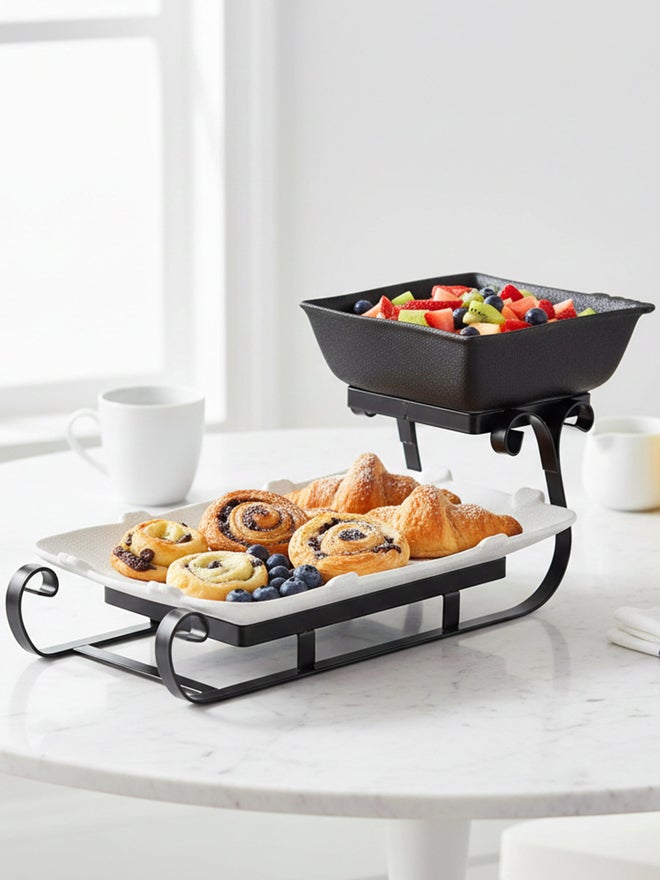 Shallow 2-Tier Home Serving Set Porcelain Square Bowl and Rectangular Platter - Image 5