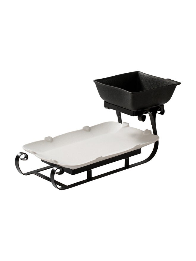 Shallow 2-Tier Home Serving Set Porcelain Square Bowl and Rectangular Platter - Image 1