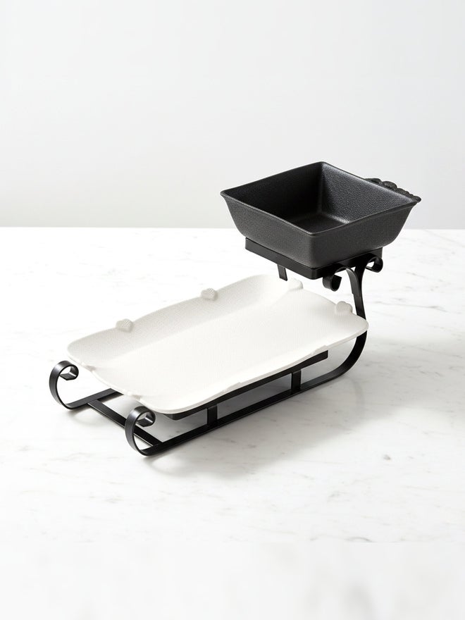 Shallow 2-Tier Home Serving Set Porcelain Square Bowl and Rectangular Platter - Image 4