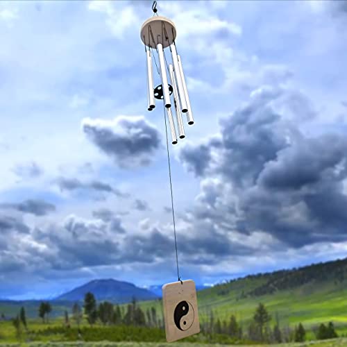Lilone Wood Aluminum 7 Pipe Silver Wind Chimes For Home Positive Energy | Windchimes For Balcony Bedroom With Sweet Sound | 24 Inch Long - Image 4