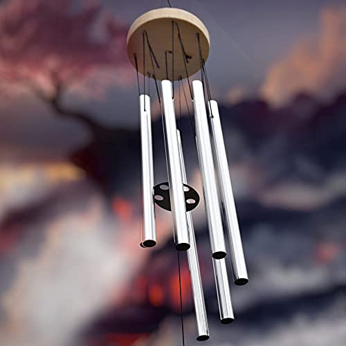 Lilone Wood Aluminum 7 Pipe Silver Wind Chimes For Home Positive Energy | Windchimes For Balcony Bedroom With Sweet Sound | 24 Inch Long - Image 2