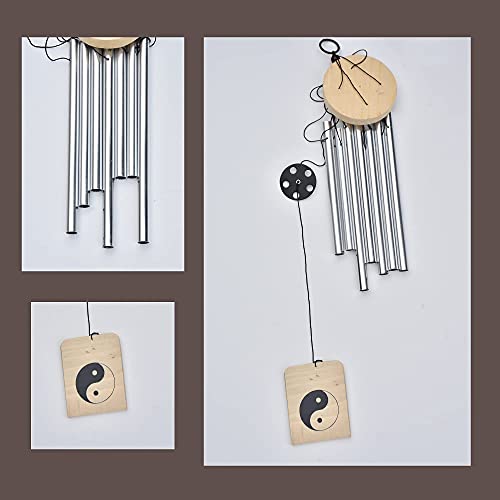 Lilone Wood Aluminum 7 Pipe Silver Wind Chimes For Home Positive Energy | Windchimes For Balcony Bedroom With Sweet Sound | 24 Inch Long - Image 5