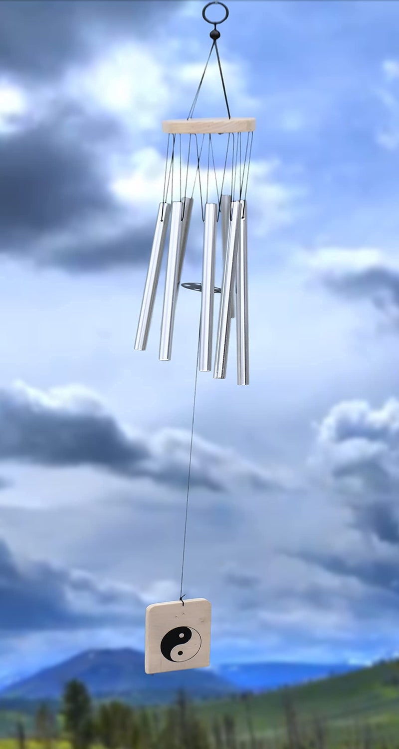 Lilone Wood Aluminum 7 Pipe Silver Wind Chimes For Home Positive Energy | Windchimes For Balcony Bedroom With Sweet Sound | 24 Inch Long - Image 3