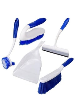 Generic A plastic shovel with a soft handle, a sweeping brush for all surfaces, a carpet brush, and a bathroom brush, blue in color  - Image 2