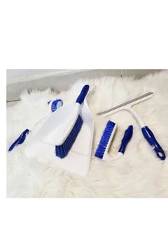 Generic A plastic shovel with a soft handle, a sweeping brush for all surfaces, a carpet brush, and a bathroom brush, blue in color  - Image 3