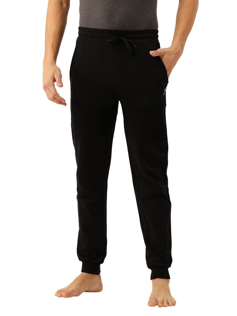 John Players Men s Cotton Joggers with Ribbed Front Panel & Side Pockets (JLB005M13_Black_S) - Image 1