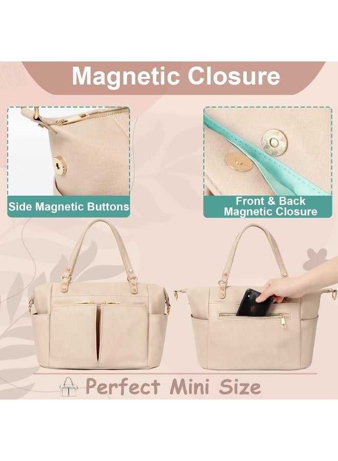 MOMINSIDE حقيبة حفاضات صغيرة من MOMINSIDE، حقيبة حفاضات مصغرة مع 13 جيب، حقيبة حفاضات جلدية عبر الجسم، منظمات حقيبة حفاضات، 2 جيب معزول (عاجي) - Image 5