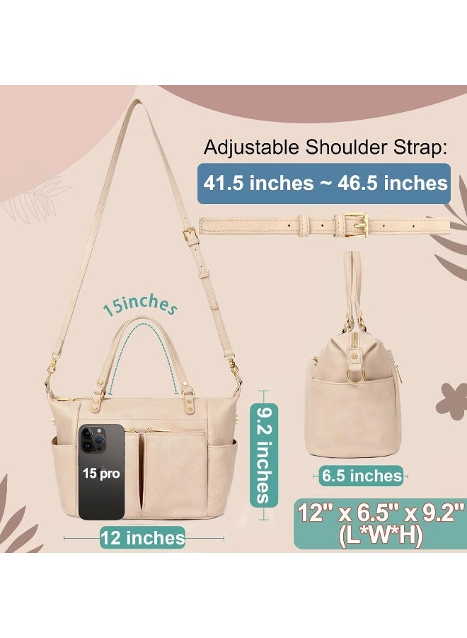 MOMINSIDE حقيبة حفاضات صغيرة من MOMINSIDE، حقيبة حفاضات مصغرة مع 13 جيب، حقيبة حفاضات جلدية عبر الجسم، منظمات حقيبة حفاضات، 2 جيب معزول (عاجي) - Image 3