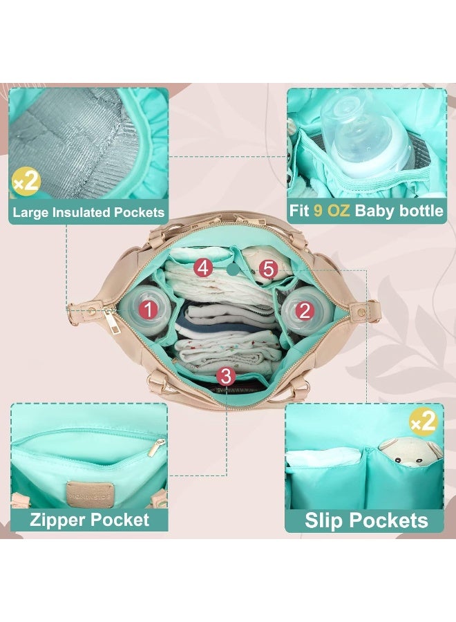 MOMINSIDE حقيبة حفاضات صغيرة من MOMINSIDE، حقيبة حفاضات مصغرة مع 13 جيب، حقيبة حفاضات جلدية عبر الجسم، منظمات حقيبة حفاضات، 2 جيب معزول (عاجي) - Image 4