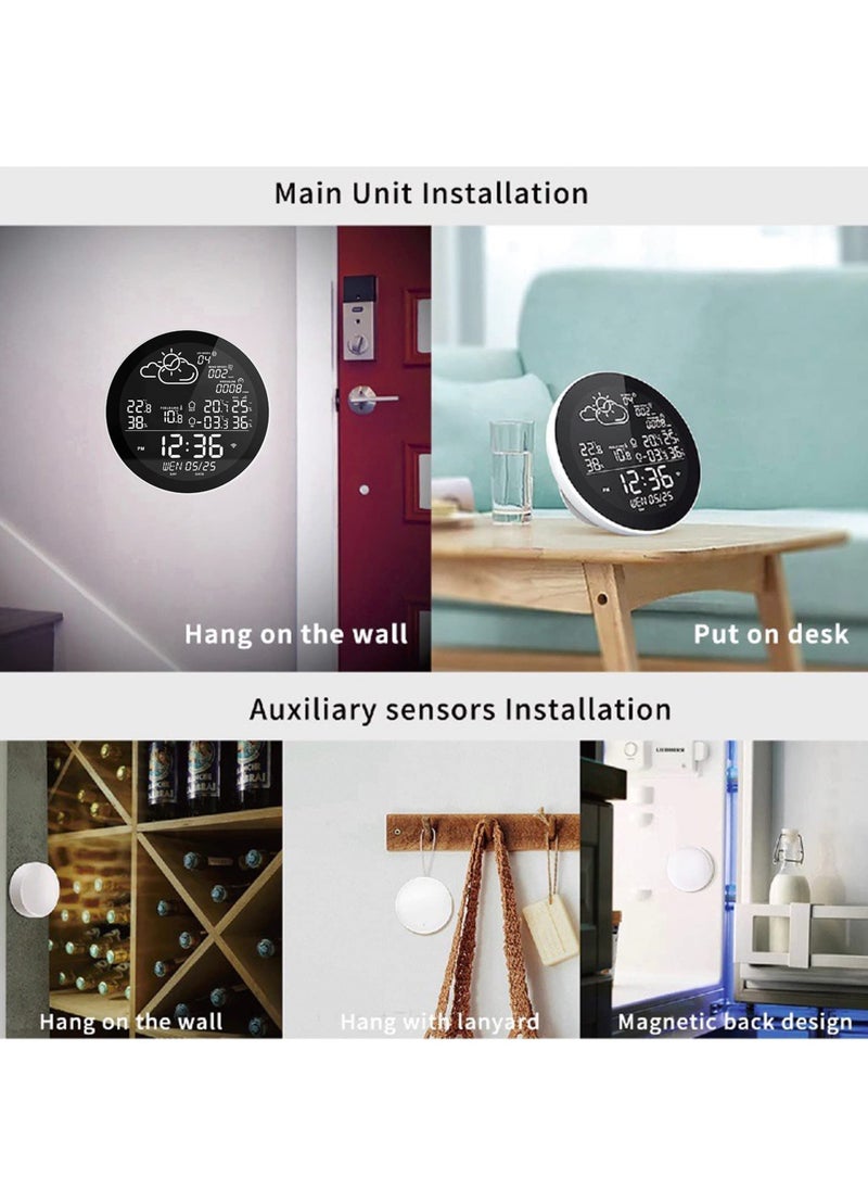 WiFi Smart Weather Station with Clock, Wireless Indoor Outdoor Thermometer Hygrometer Large Color Screen Display, Weather Forecast Clock for Home, Office, Hall, School, Restaurant (with 3 Sensor)