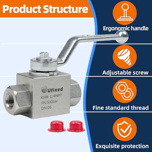 Ufixed 1/4" High Pressure Hydraulic Ball Valve - 7250 Psi, 1/4" NPT DN10 Ball Valve With Handle - Image 4
