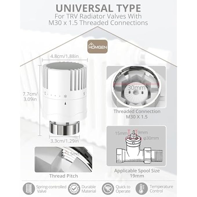 2/3 X THERMOSTATIC HEAD M 30 X 1.5 RADIATOR VALVE REPLACEMENT HEAD TRV - Image 3