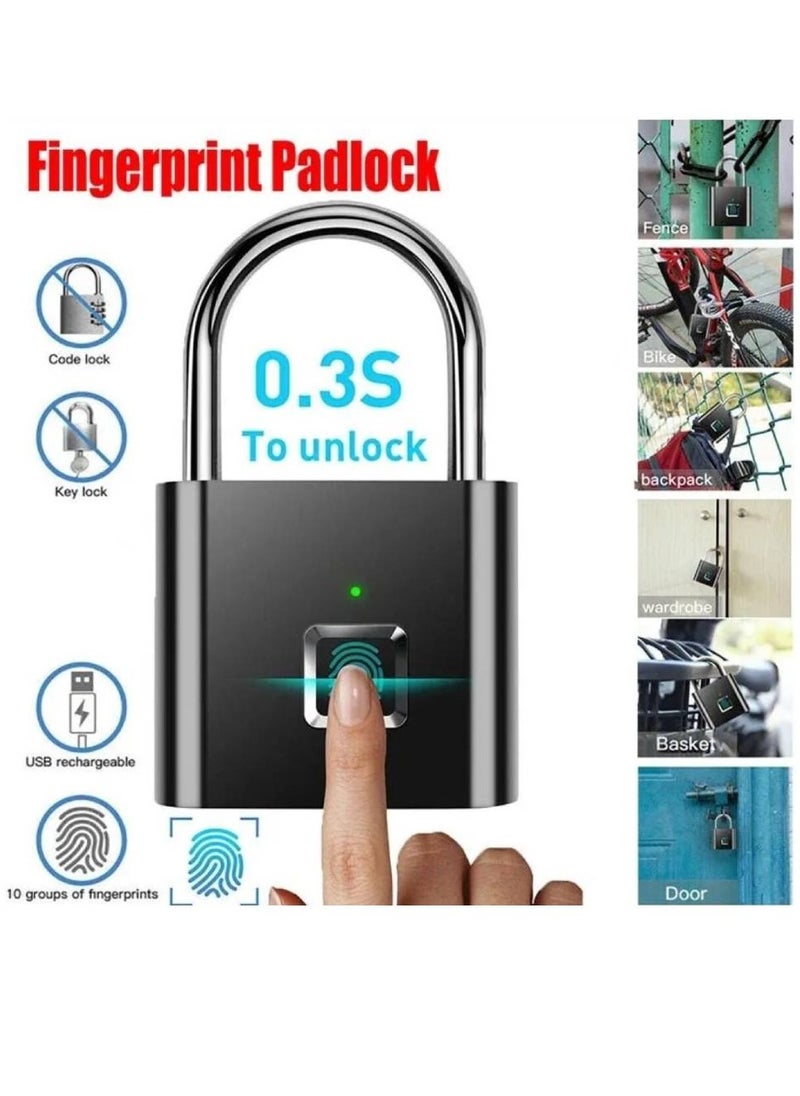 Arabest - Smart Digital Alarm Pad Fingerprint Lock/Smart Biometric Fingerprint Padlock Black - Image 1