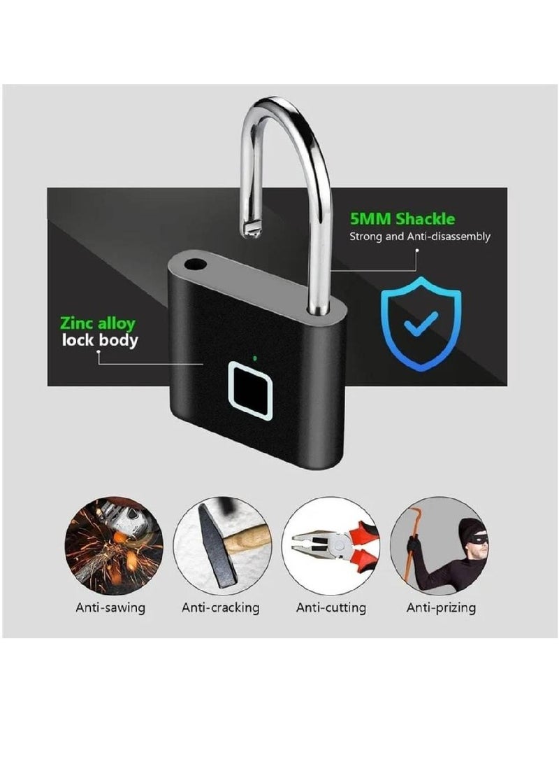 Arabest - Smart Digital Alarm Pad Fingerprint Lock/Smart Biometric Fingerprint Padlock Black - Image 1