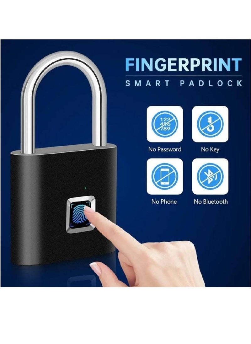 Arabest - Smart Digital Alarm Pad Fingerprint Lock/Smart Biometric Fingerprint Padlock Black - Image 1