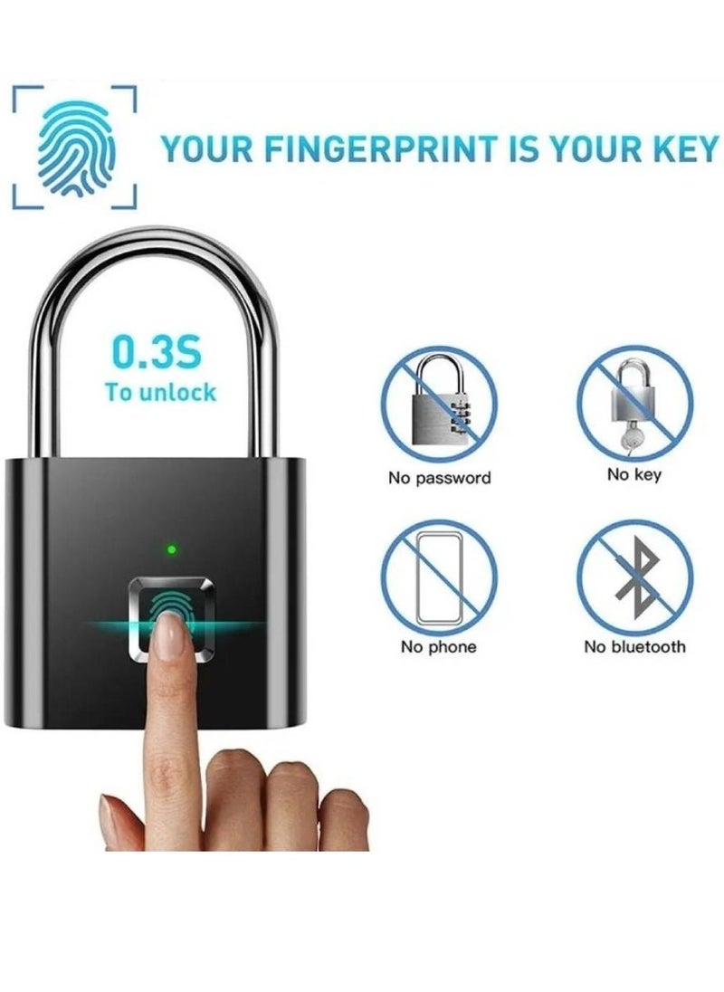 Arabest - Smart Digital Alarm Pad Fingerprint Lock/Smart Biometric Fingerprint Padlock Black - Image 1
