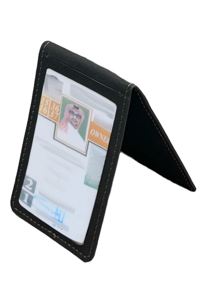 متجر الحريري حامل بطاقة طولي مغناطيس مخمل 2 جيب شفاف من الجهتين - اسود