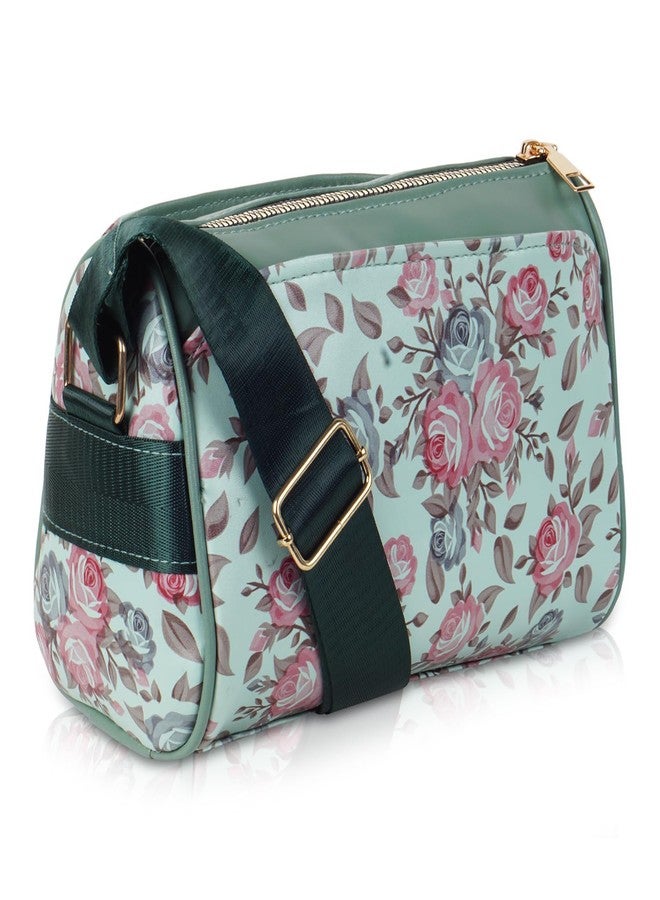 DOSYSO Floral Printed Sling Bags for Women with Broad Strap Multiple Compartments Stylish Latest Ladies Purse Big Size Shoulder Hand Bags Wide Belt Crossbody Side Bag College Girls Party Daily Use (Green) - Image 1