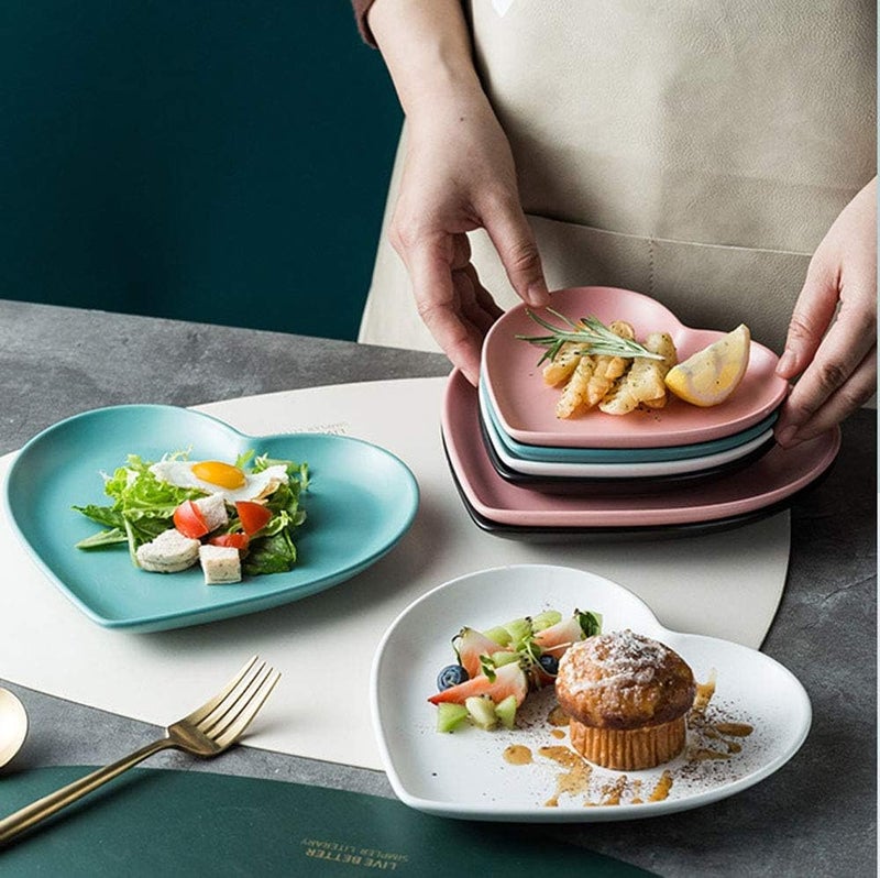 FUYU 2pcs Colorful Matte Heart Shaped Ceramic Dinner Plate for Salad Dessert and Steak - Image 5