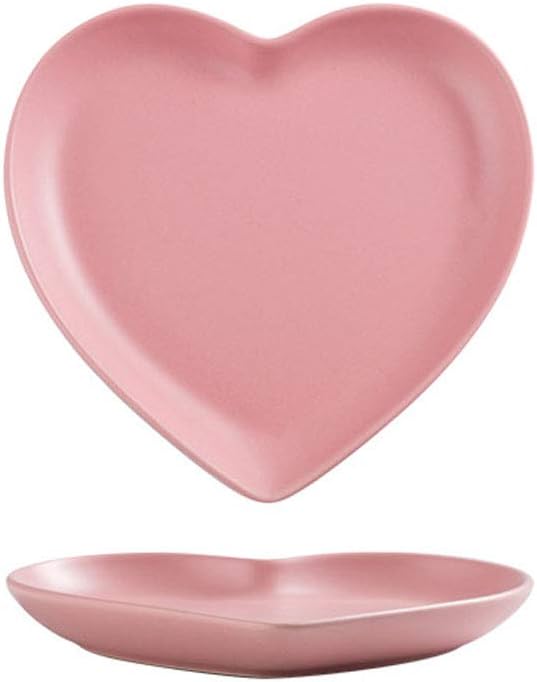 FUYU 2pcs Colorful Matte Heart Shaped Ceramic Dinner Plate for Salad Dessert and Steak - Image 1