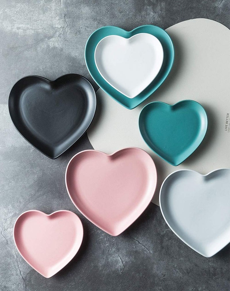 FUYU 2pcs Colorful Matte Heart Shaped Ceramic Dinner Plate for Salad Dessert and Steak - Image 3