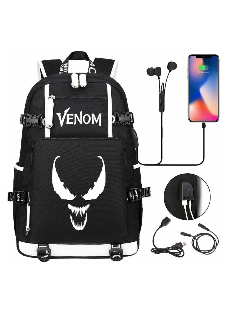 Venom USB printed leisure travel backpack