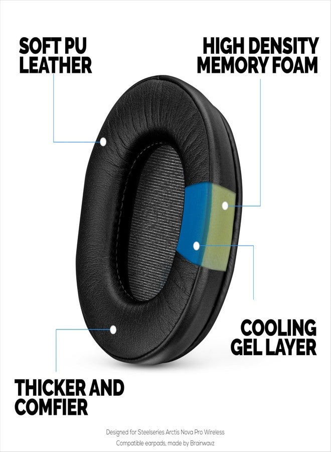 BRAINWAVZ Gaming Gel Earpads for SteelSeries Arctis 1, Arctis 3, Arctis 5, Arctis 7, Arctis 9X, Arctis Pro & Arctis Prime Headset Headphone Earpads, Memory Foam & PU Leather (Black) - Image 2