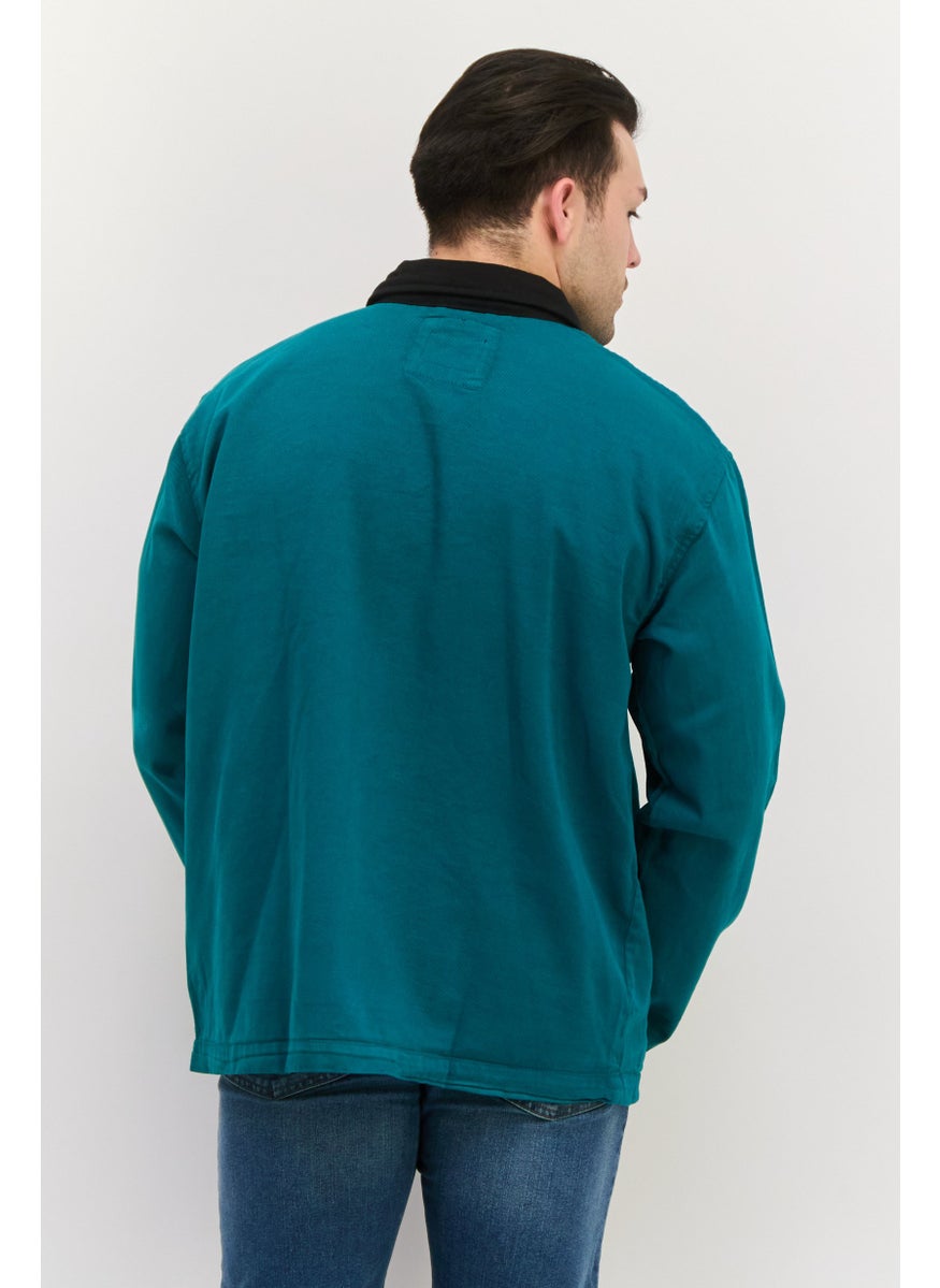 Night Addict Men Embroidered Logo Jacket Shirt, Teal Green  - Image 4