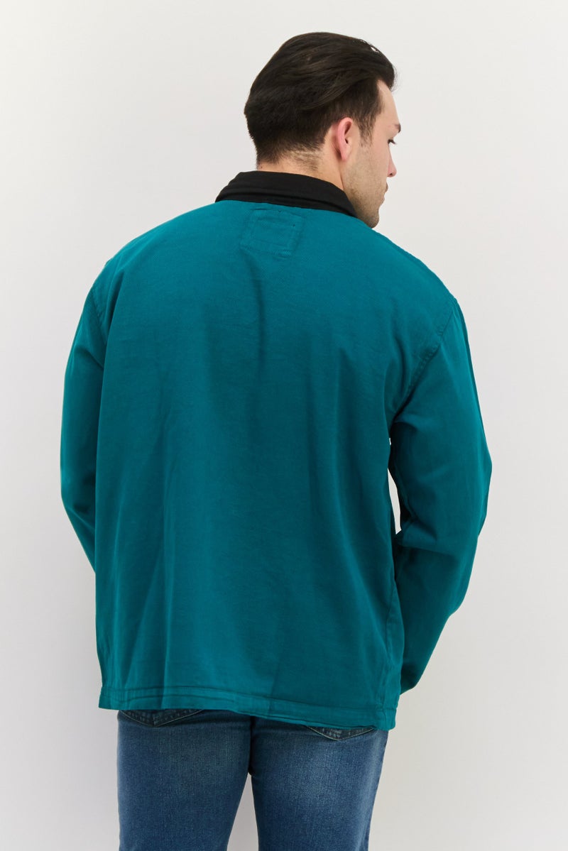 Night Addict Men Embroidered Logo Jacket Shirt, Teal Green - Image 2
