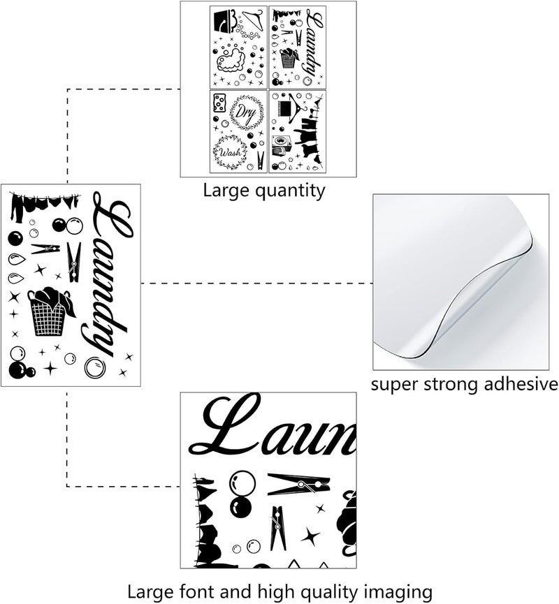 CREATCABIN كريت كابين 4 قطع ملصقات حائط لغرفة الغسيل من الفينيل اقتباس غسيل وتجفيف ملصقات حائط ذاتية اللصق للتزيين في المنزل والحمام وغسالة الملابس ومجفف الملابس - Image 3