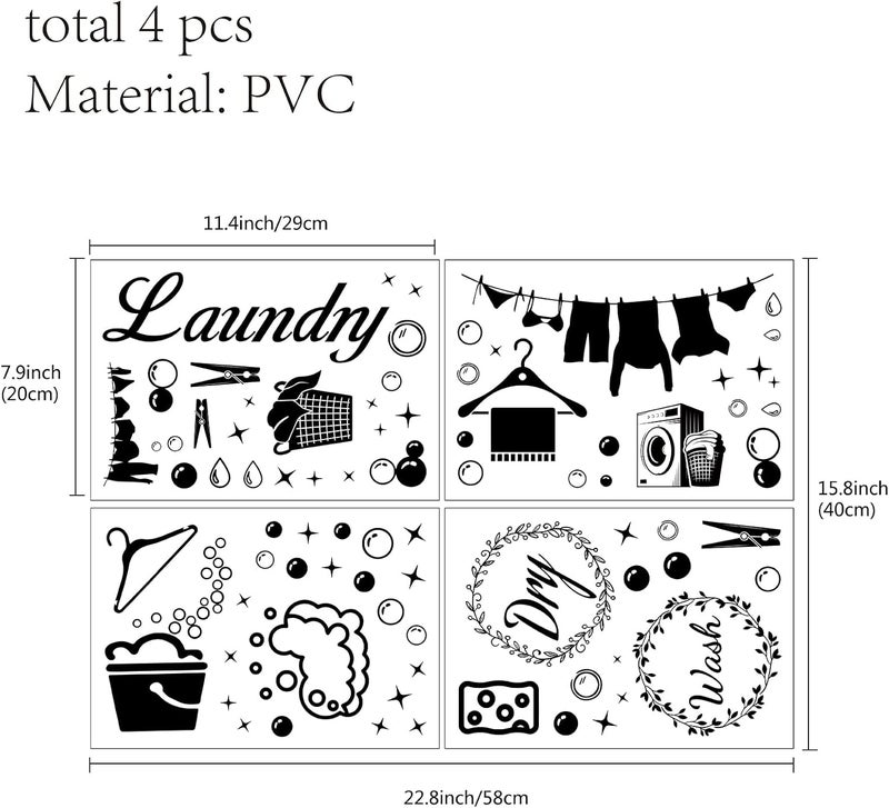 CREATCABIN كريت كابين 4 قطع ملصقات حائط لغرفة الغسيل من الفينيل اقتباس غسيل وتجفيف ملصقات حائط ذاتية اللصق للتزيين في المنزل والحمام وغسالة الملابس ومجفف الملابس - Image 2