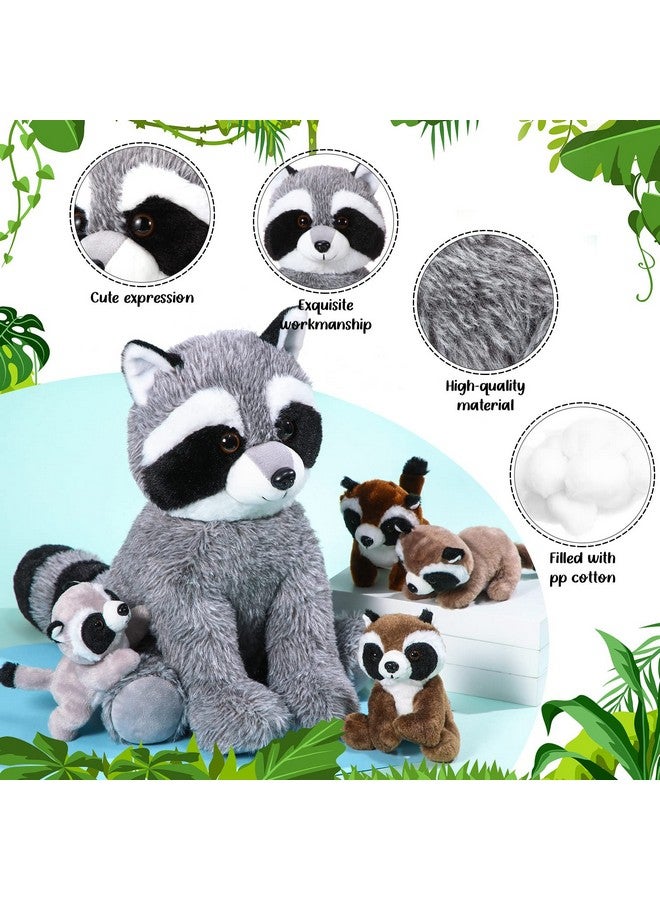 Harrycle 5 Pcs Raccoon Stuffed Animal Set Adorable Mommy Raccoon Plush with 4 Cute Babies in Tummy Soft Cuddly Plushie for Birthday Woodland Party Decor(Cute Style) - Image 3