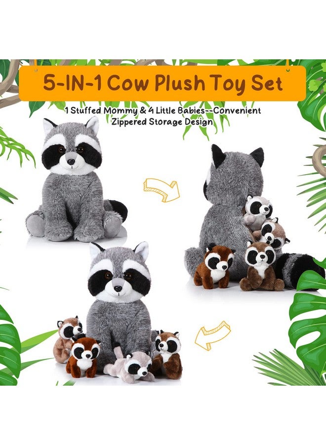 Harrycle 5 Pcs Raccoon Stuffed Animal Set Adorable Mommy Raccoon Plush with 4 Cute Babies in Tummy Soft Cuddly Plushie for Birthday Woodland Party Decor(Cute Style) - Image 4