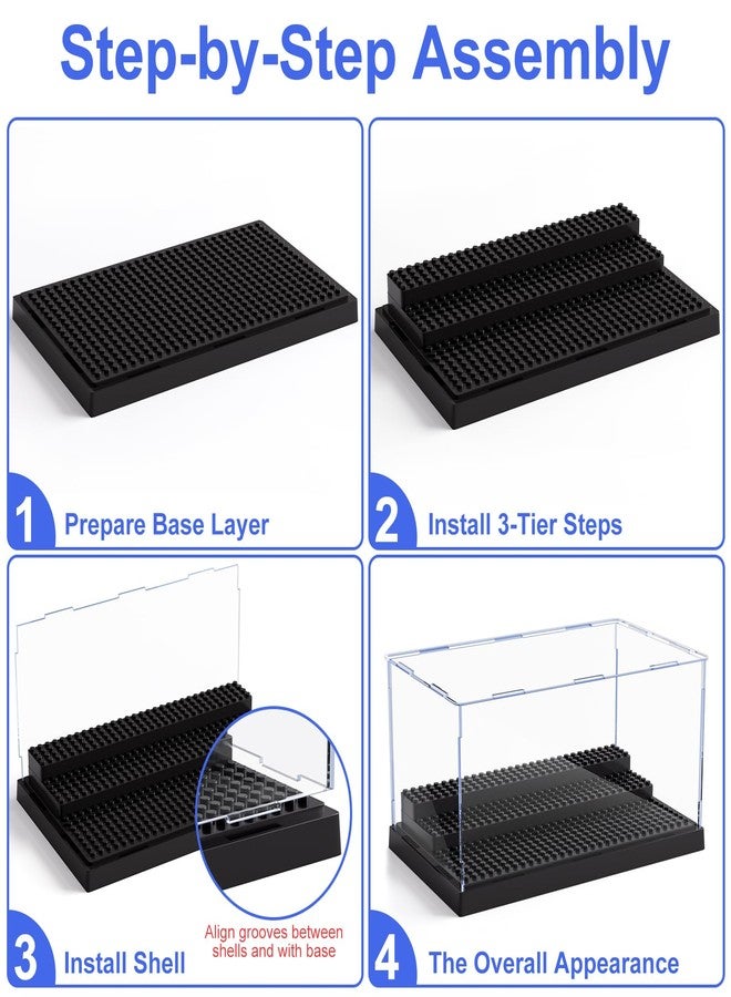 Mlikero Minifigure Display Case for Action Figures Blocks, Clear Dustproof Acrylic Display Box Storage with 3 Movable Steps Gifts for Children,Black - Image 5