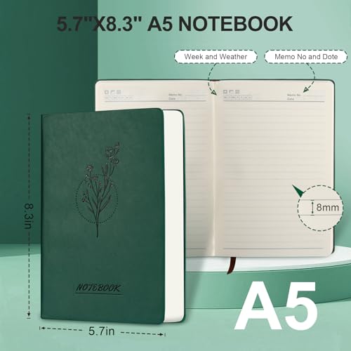 Fetinar Aesthetic Lined Journal Notebook for Women,300 Pages Softcover Leather Lined Journal Notebook,300 Pages Daily Journal, College Ruled Notebook for Work School, Note Taking 5.75''X8.38'' Green - Image 3