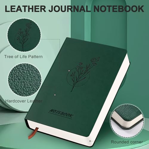 Fetinar Aesthetic Lined Journal Notebook for Women,300 Pages Softcover Leather Lined Journal Notebook,300 Pages Daily Journal, College Ruled Notebook for Work School, Note Taking 5.75''X8.38'' Green - Image 2