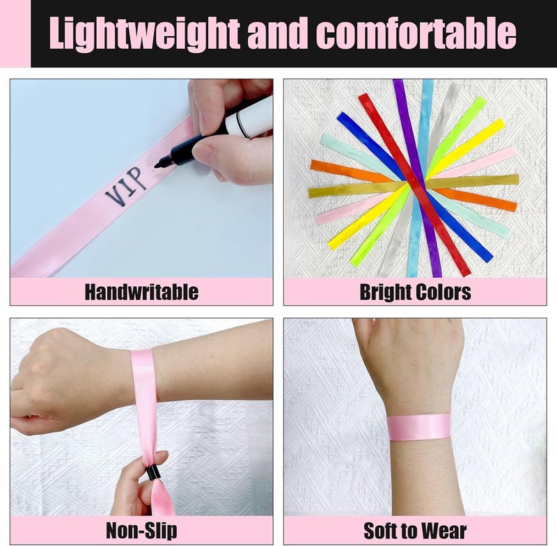 Comflora 100 Pcs Cloth Event Wristband, Disposable Wristbands for Events, Colored Wristbands Events,for Lightweight Concert,Club Entrance Wrist Strap Party Wristband Event (Color : Pink) - Image 3