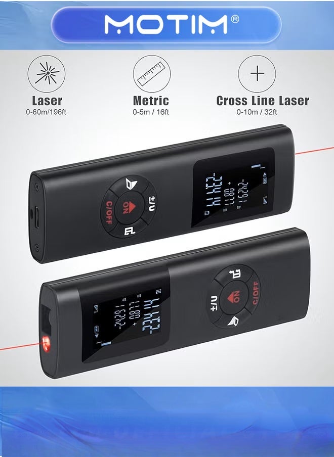 Motim Laser Measure 60m Small Handheld Household Portable Laser Distance Meters with Type-C Portable Charging & Backlit Display & M/in/FT Unit Conversion & ±1/16 inch High Accuracy Laser Measuring Ruler  - Image 3