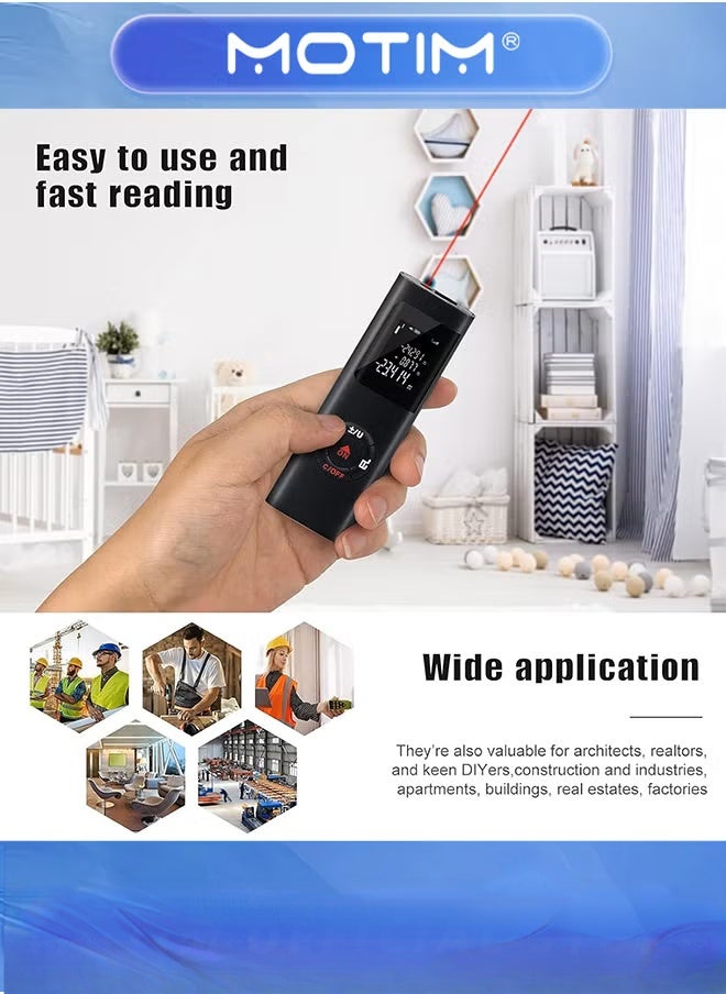 Motim Laser Measure 60m Small Handheld Household Portable Laser Distance Meters with Type-C Portable Charging & Backlit Display & M/in/FT Unit Conversion & ±1/16 inch High Accuracy Laser Measuring Ruler  - Image 4