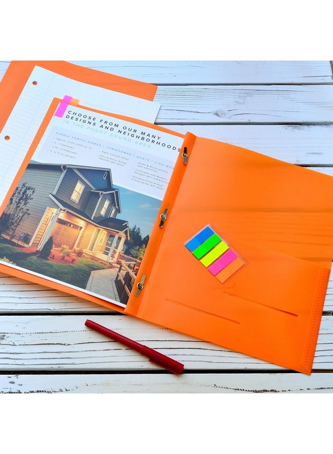 Youngever 6 Pack Heavy Duty Plastic Two Pocket Folders With 3 Prongs, Metal Prongs Fastener, Heavy Duty Plastic 2 Pocket Folder (Orange) - Image 5