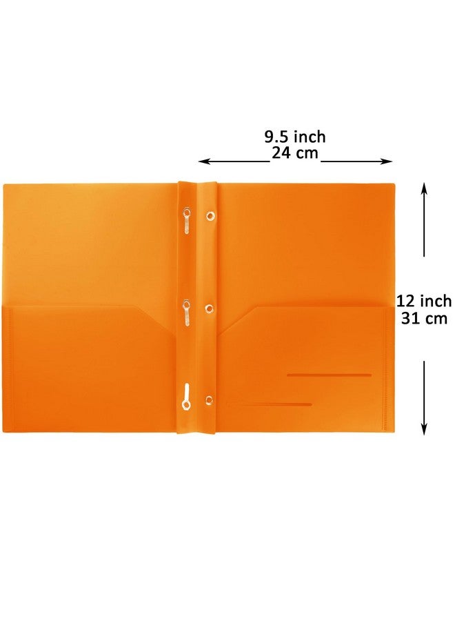 Youngever 6 Pack Heavy Duty Plastic Two Pocket Folders With 3 Prongs, Metal Prongs Fastener, Heavy Duty Plastic 2 Pocket Folder (Orange) - Image 2