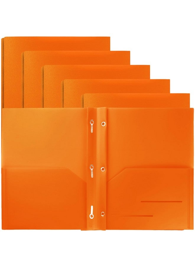 Youngever 6 Pack Heavy Duty Plastic Two Pocket Folders With 3 Prongs, Metal Prongs Fastener, Heavy Duty Plastic 2 Pocket Folder (Orange) - Image 1