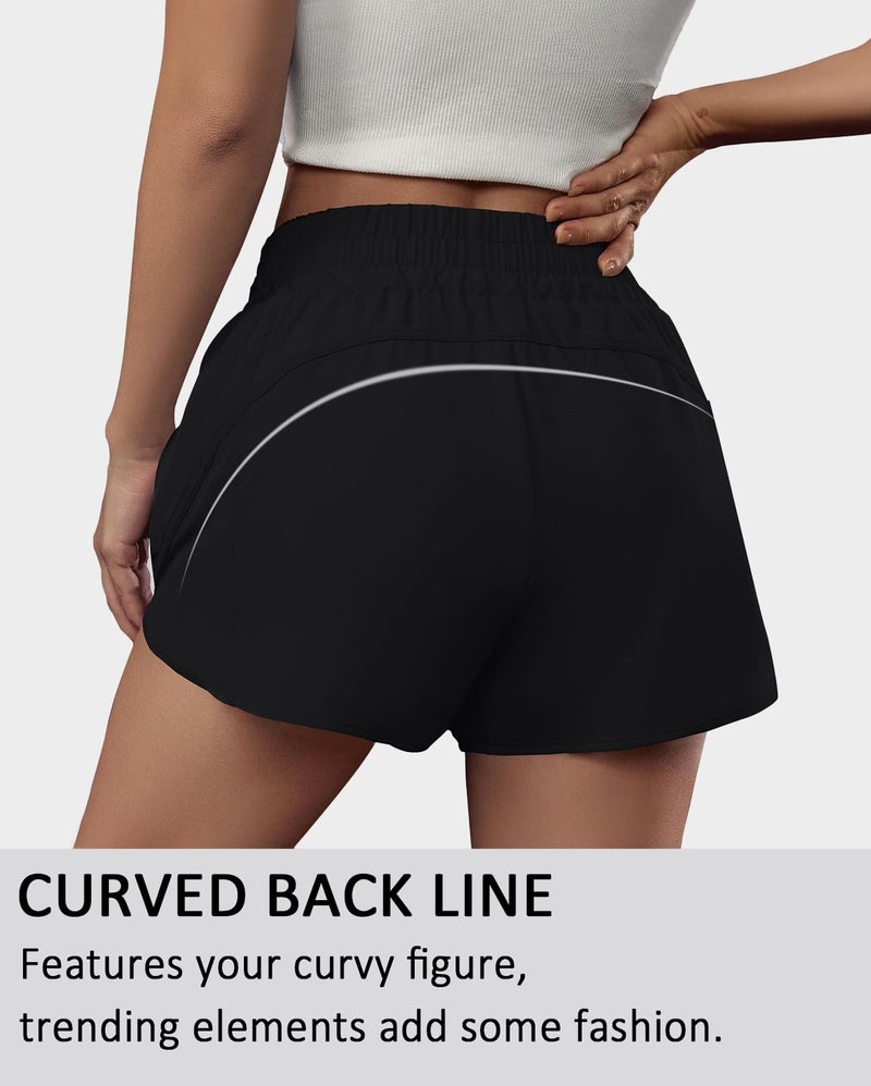 BMJL Women's Running Shorts Elastic High Waisted with Pockets, 2.5" Sporty Workout Quick Dry Athletic Shorts(XS,Black) - Image 3