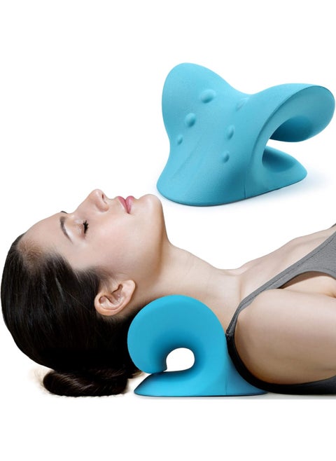 Neck and Shoulder Relaxation Pillow, Traction Device for Pain Relief and Spine Alignment, Curvature Correction and Extension - Blue