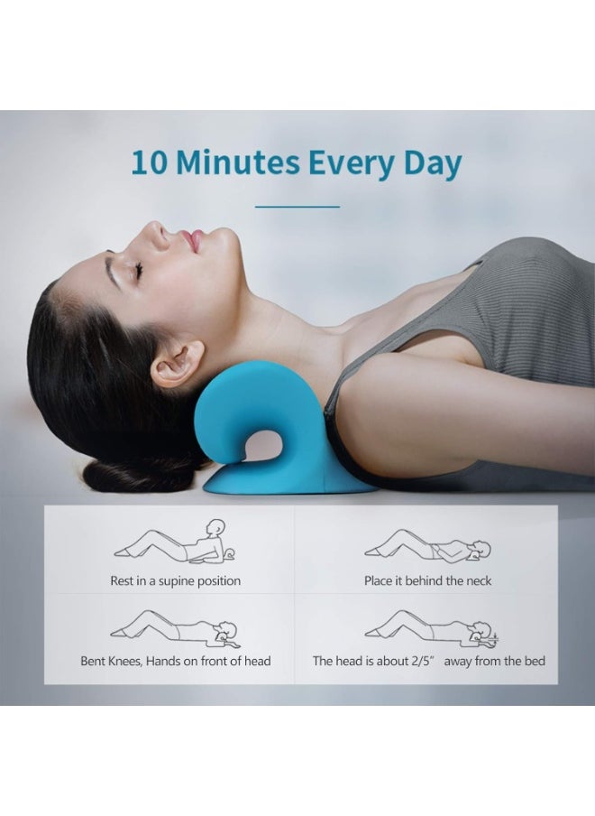 Neck and Shoulder Relaxation Pillow, Traction Device for Pain Relief and Spine Alignment, Curvature Correction and Extension - Blue