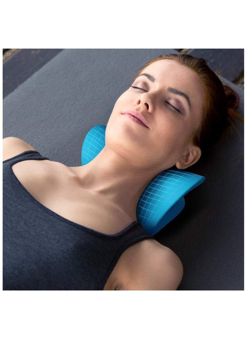 Neck and Shoulder Relaxation Pillow, Traction Device for Pain Relief and Spine Alignment, Curvature Correction and Extension - Blue