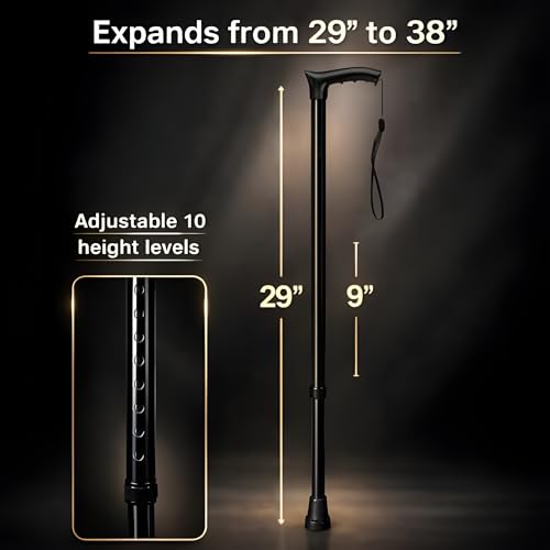 MCP Mild Steel Walking Stick Adjustable Height, Lightweight Walking Stick for Men, Women, Hand Stick for Old People (Black) - Image 5